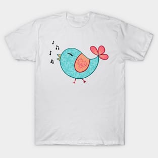 Blue Doodle Bird T-Shirt